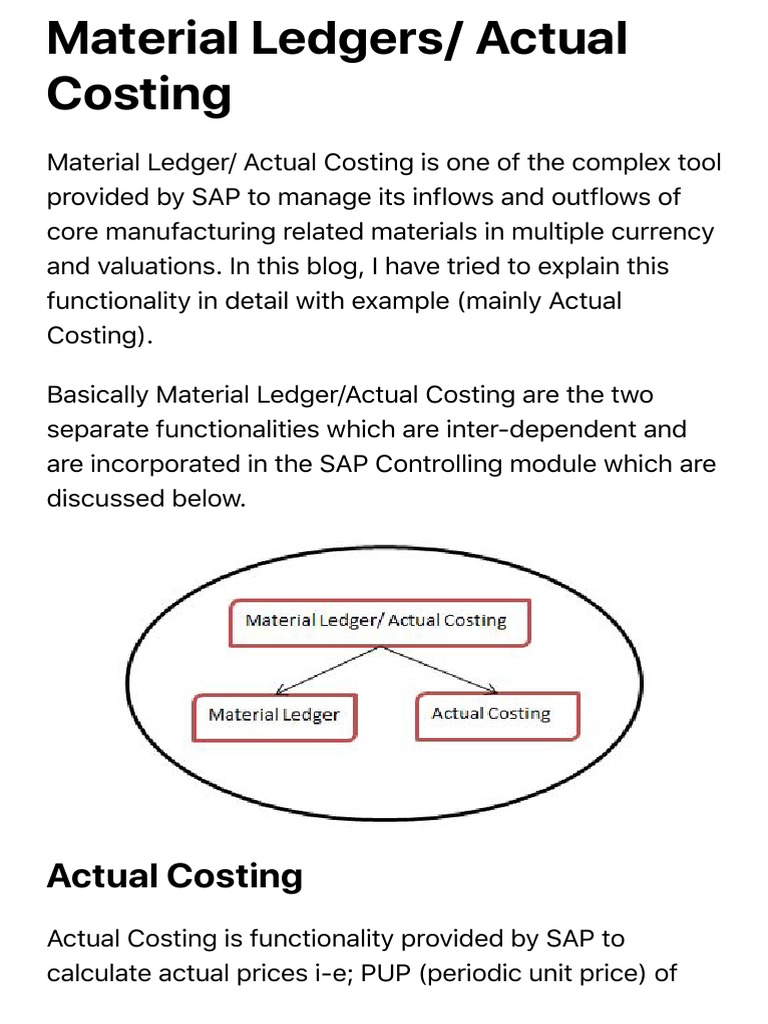 Material Ledgers Actual Costing SAP Blogs PDF Valuation (Finance