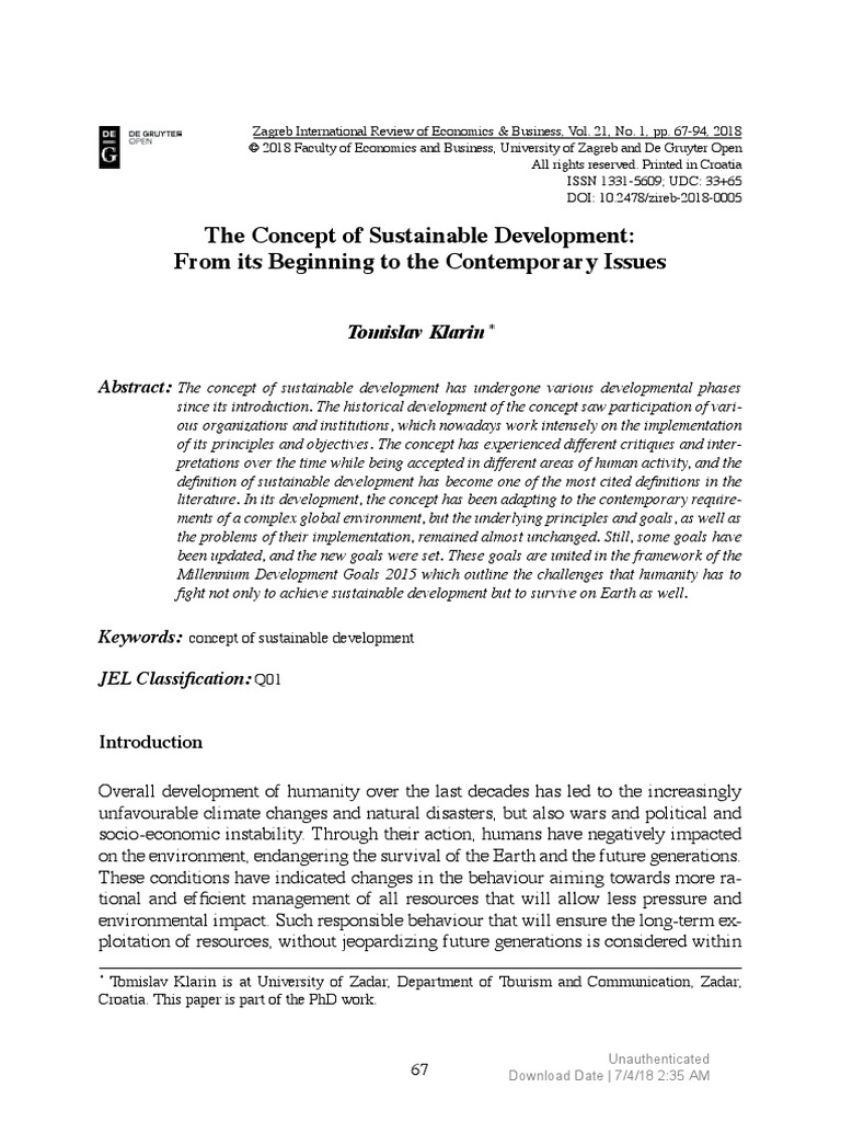 The Concept of Sustainable Development From Its Be | PDF ...