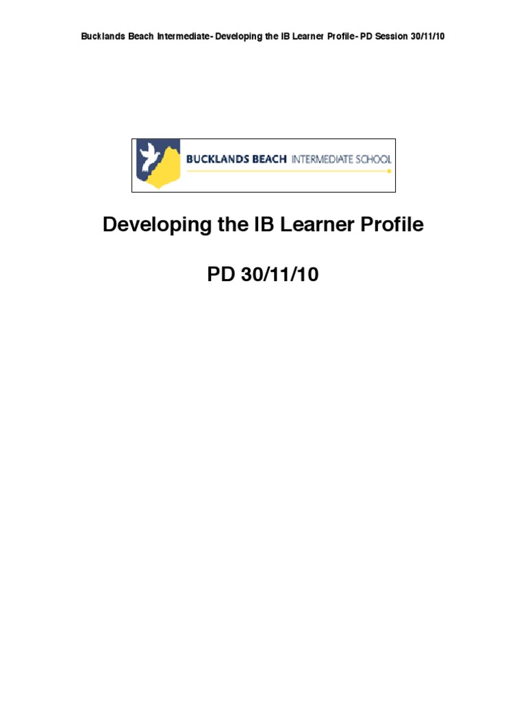 Developing The Learner Profile Pdf Cognition Communication