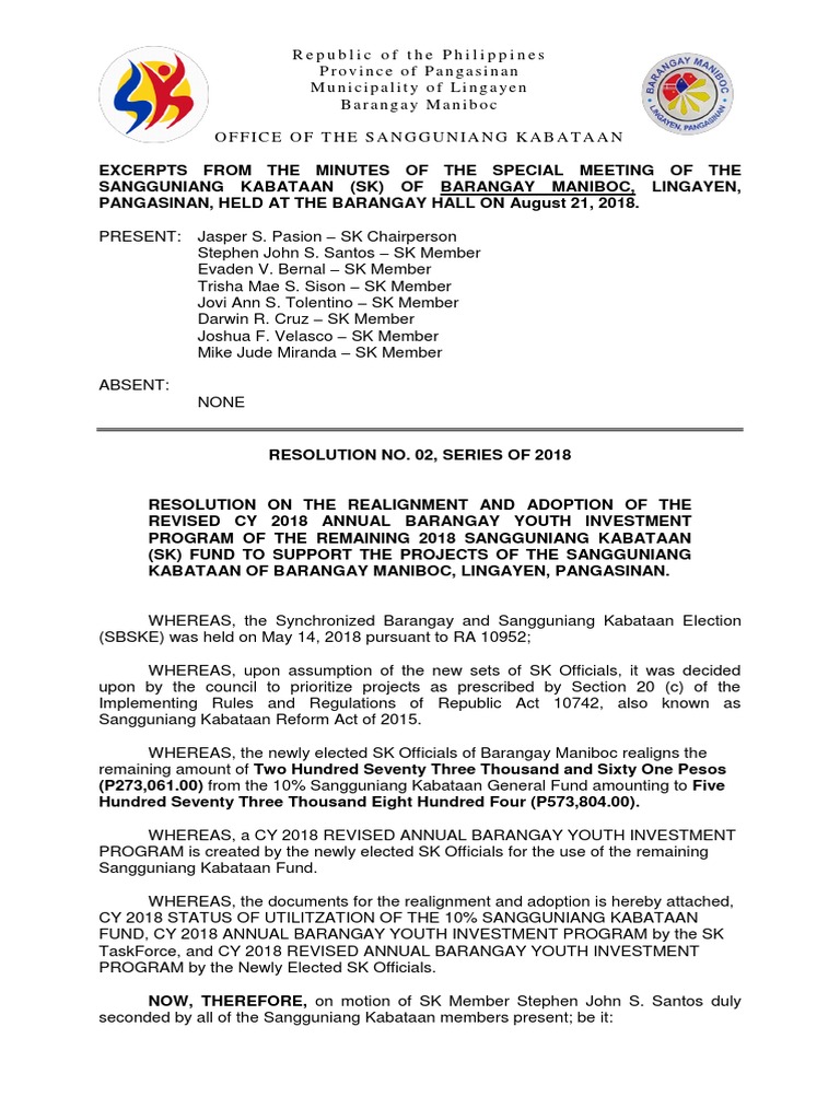 SK Resolution for Fund Realignment | PDF | Government