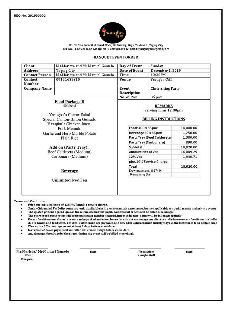 Beo 201900002 | PDF | Menu | Food And Drink Preparation