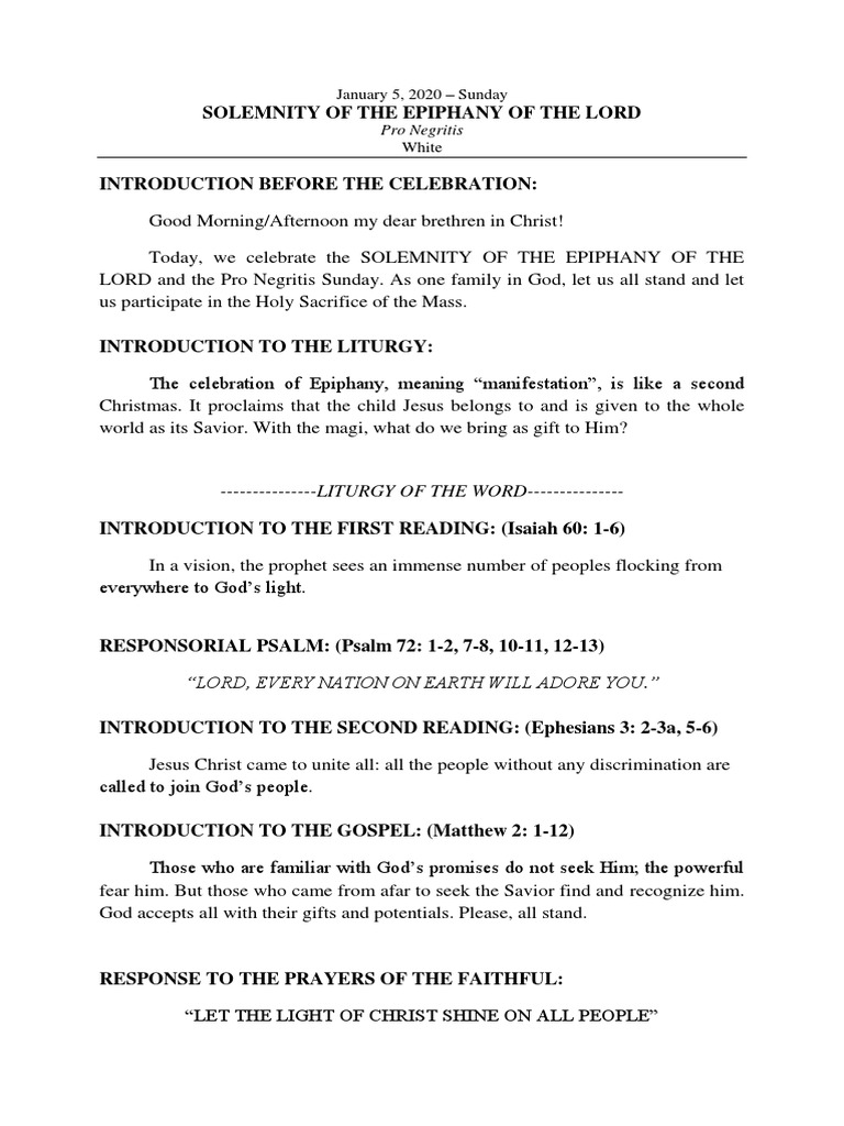 Epiphany Celebration and Pro Negritis | PDF | Mass (Liturgy) | Jesus