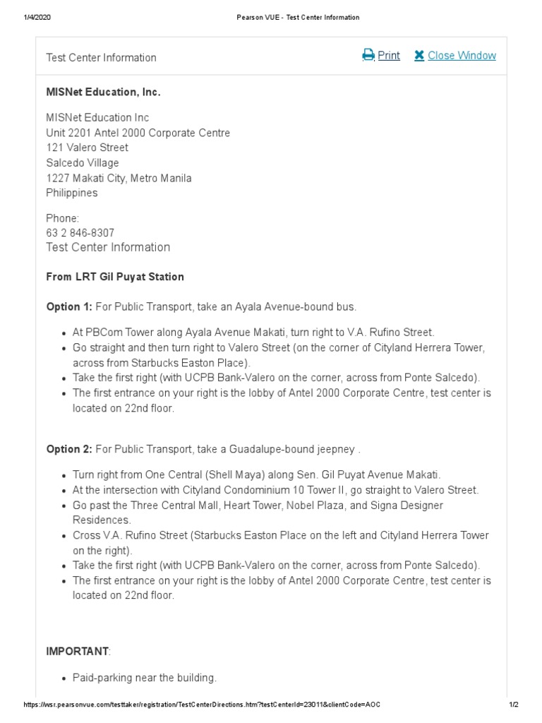 Pearson VUE Testing Centers in Makati | PDF | Makati | Public Transport