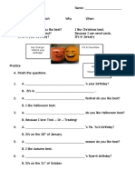 Grammar Worksheet: It's in December. Hey Orange! When's Your Birthday?