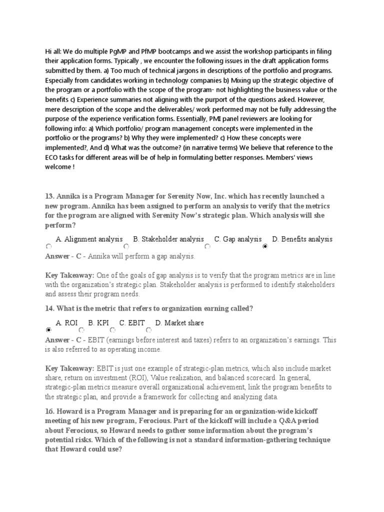 Imp Note PGMP | PDF | Swot Analysis | Return On Investment