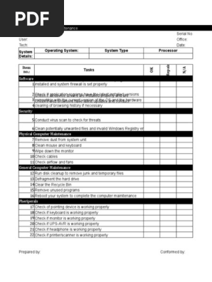 Preventive Maintenance Checklist