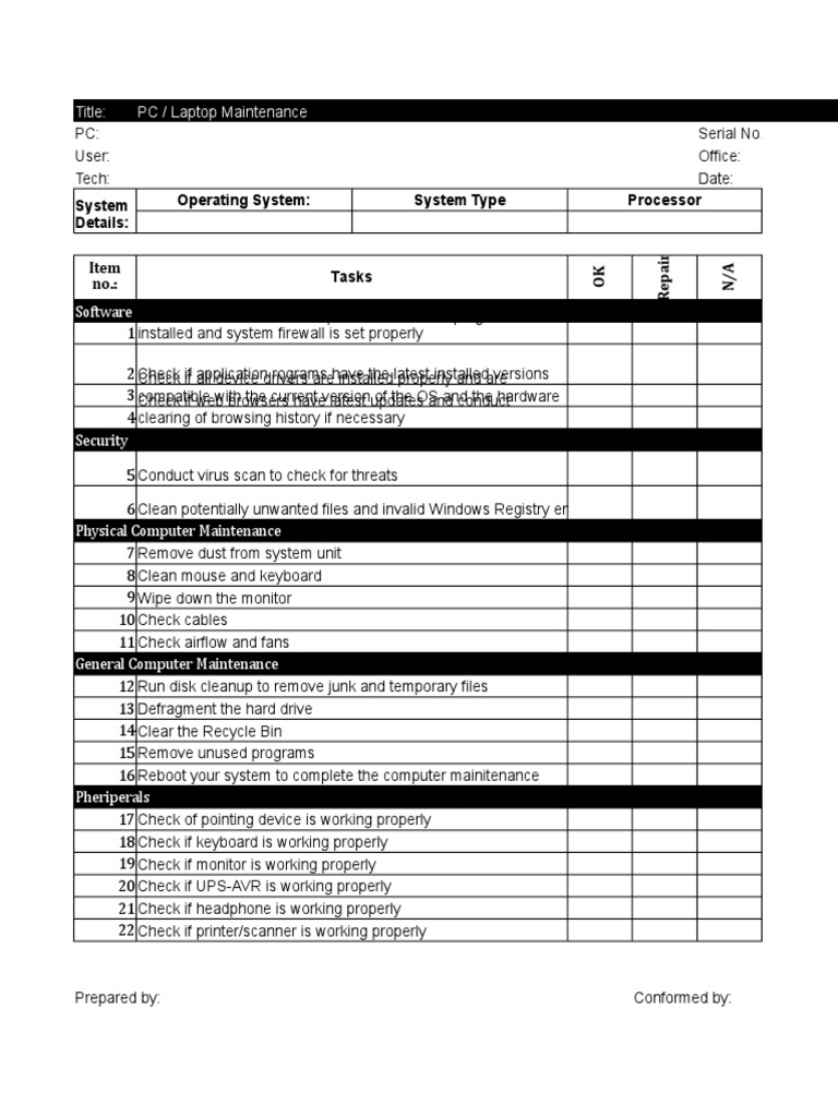 Preventive Maintenance Checklist | Download Free PDF | Antivirus ...