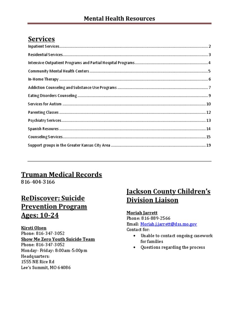 Kansas City Mental Health Services Guide | PDF | Twelve Step Program ...