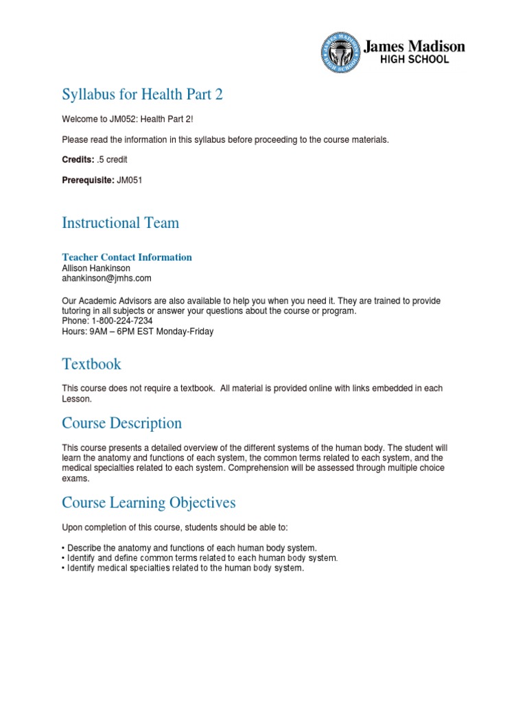 James+Madison+High+School+Syllabus+Health+Part+2 Full+Version | PDF ...