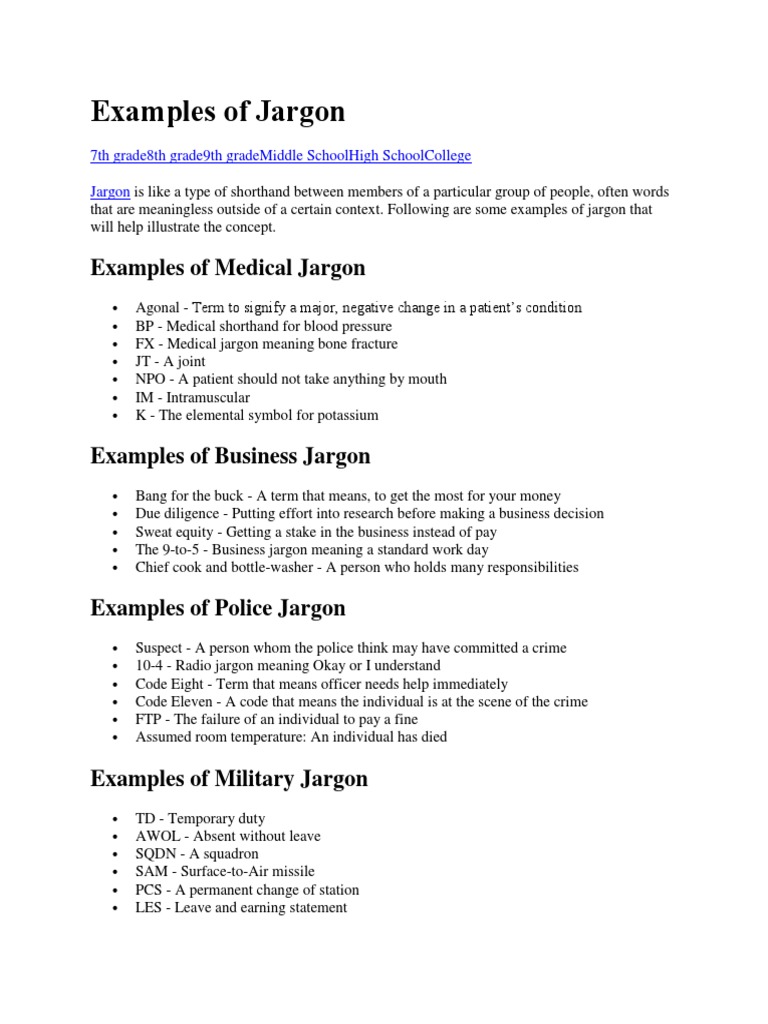 Jargons PDF Jargon