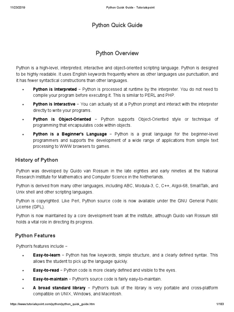 Python Quick Guide - Tutorialspoint PDF | PDF | Command Line Interface ...