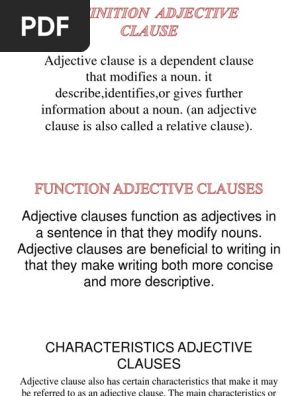 Definition Adjective Clause Adjective Morphology