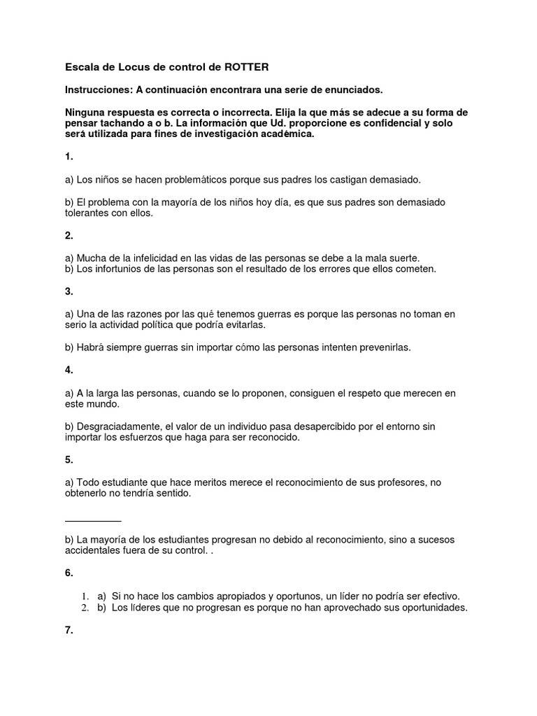 Escala de Locus de Control de ROTTER | PDF | Comportamiento