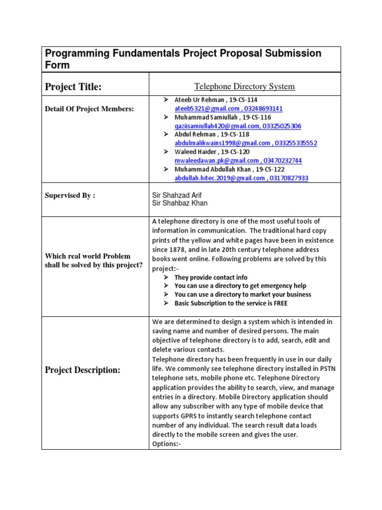Programming Fundamentals Project Proposal Submission Form | PDF ...