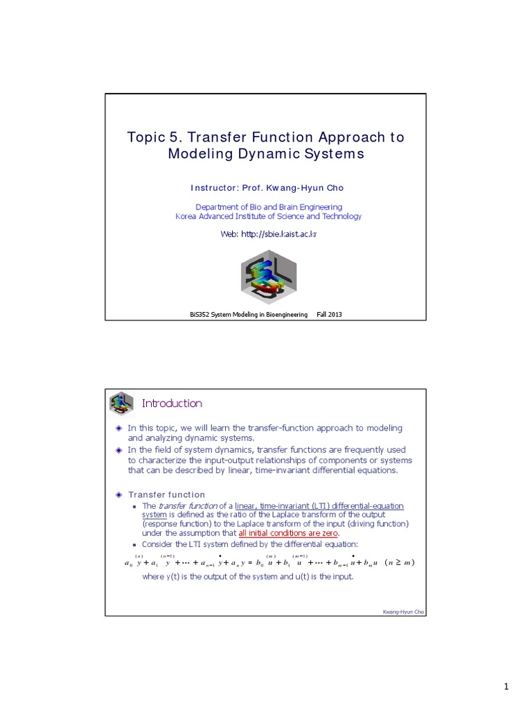 Topic 5 Transfer Function Approach To Modeling Dynamic Systems PDF ...