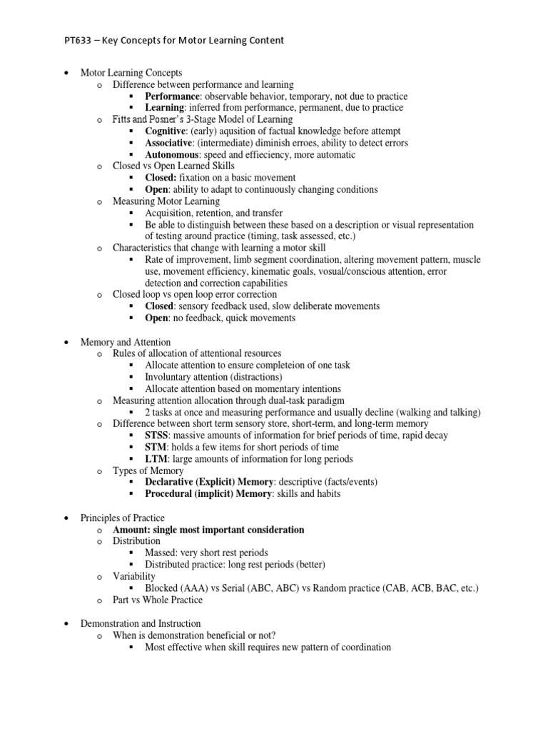 Motor Learning Review PDF Attention Memory