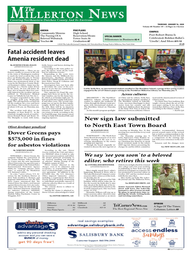 The Millerton News January 16, 2020 PDF United States Environmental Protection Agency