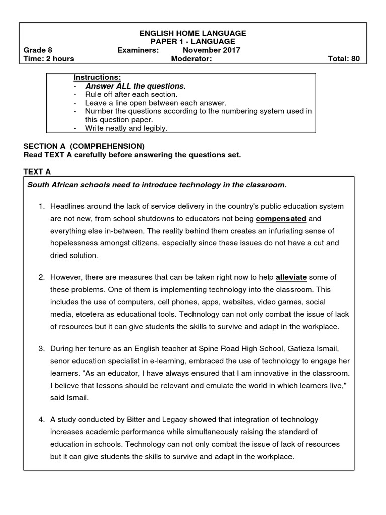 Grade 8 English Exam Paper November 2017 | PDF | Web Search Engine ...
