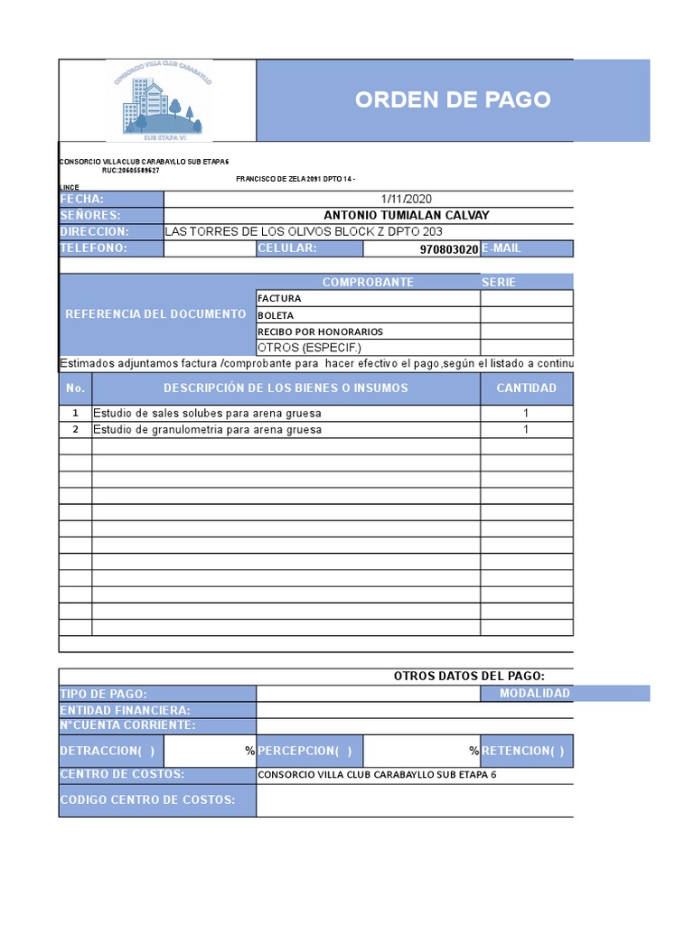 Orden de Pago para Servicios de Estudio | PDF | Industrias de servicio ...