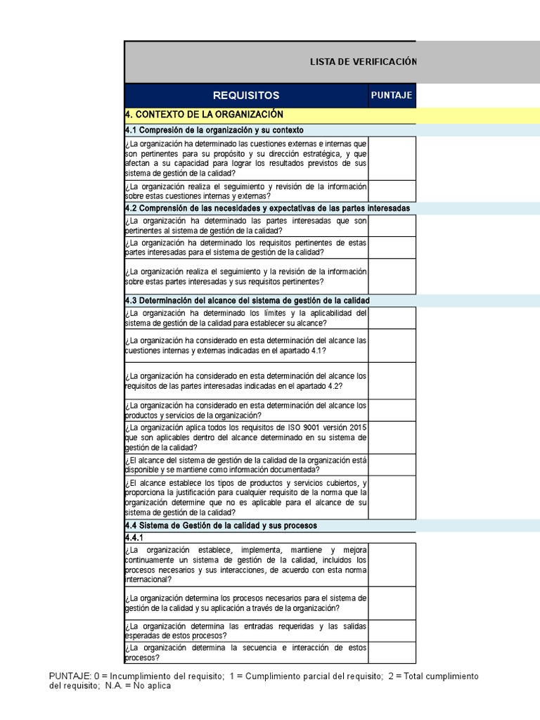 Lista de Verificación ISO 9001:2015 | PDF | Gestión de la calidad ...