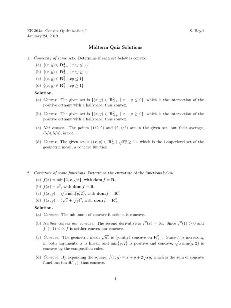 Midterm 19 Sol Convex Set Functions And Mappings