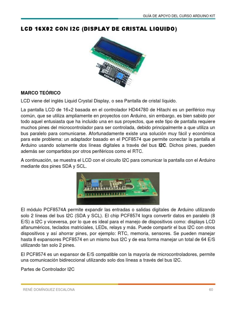 11 Pantalla LCD 16x02 Con I2C, PDF, Pantalla de cristal líquido