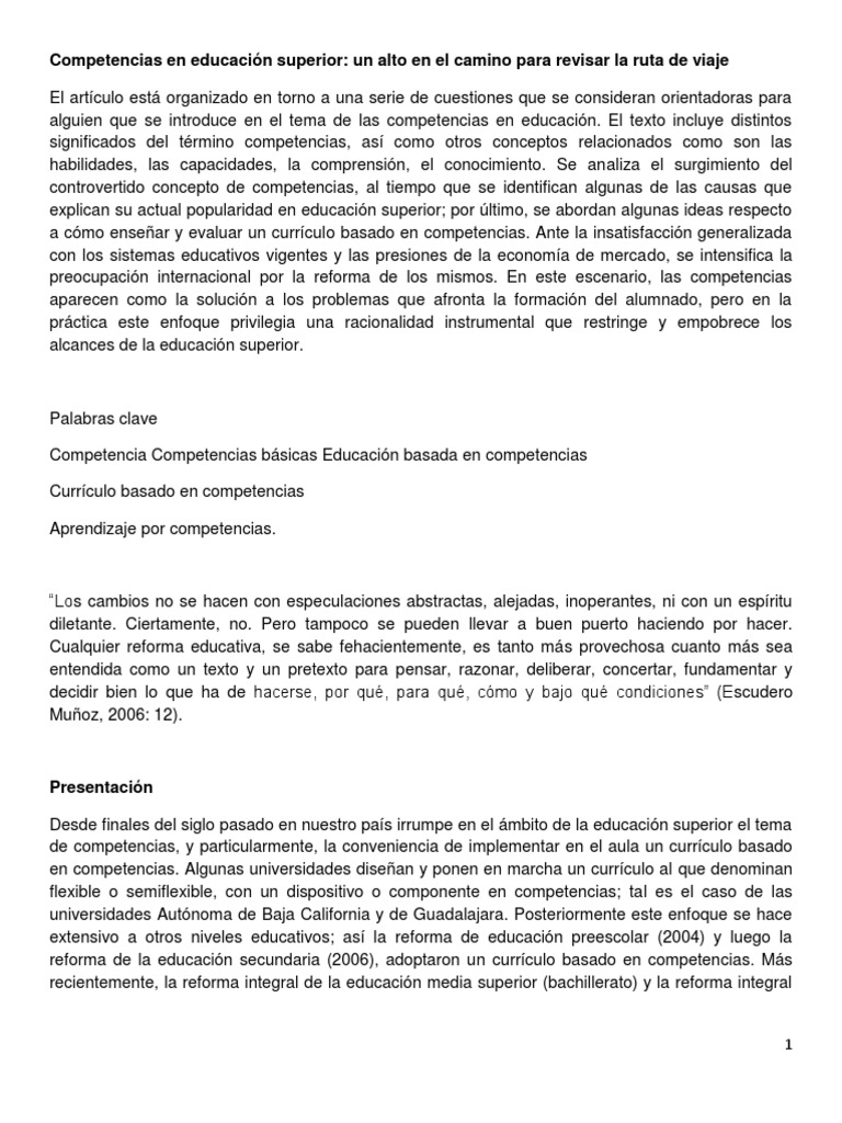 Competencias en Educación Superior | PDF | Conocimiento | Plan de estudios