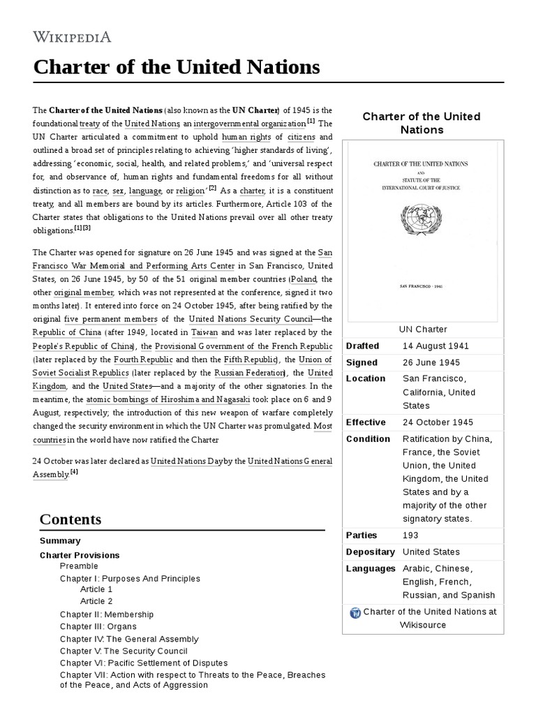 Charter Of The United Nations Pdf United Nations International Relations