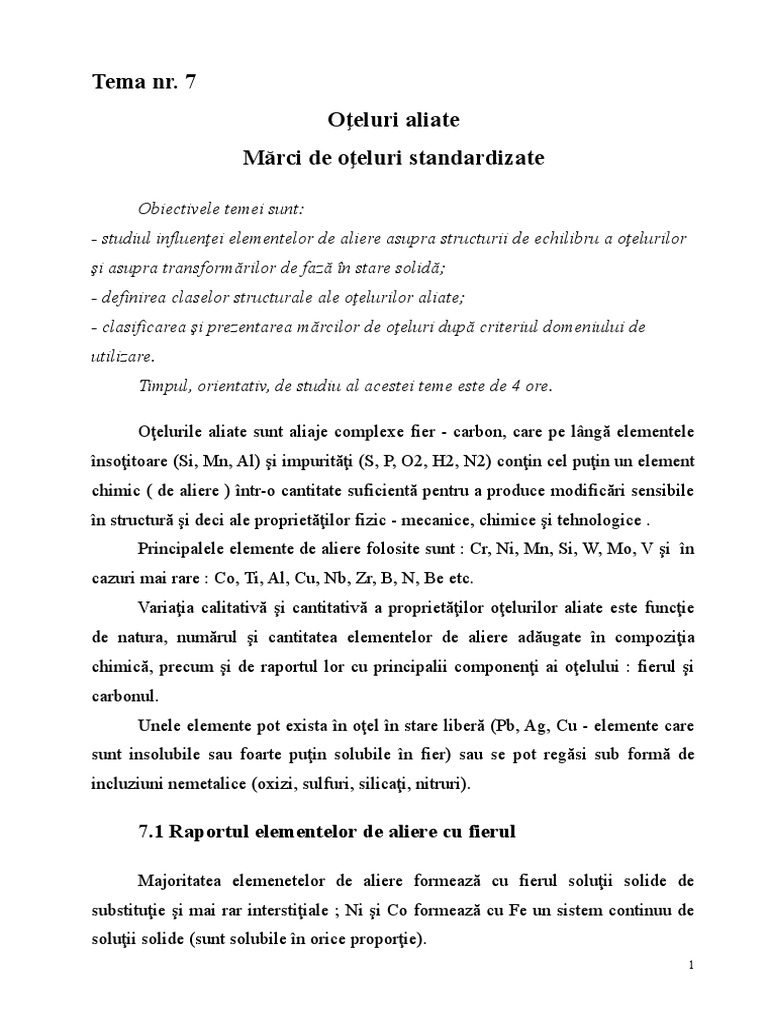 Tema NR 7 - Oteluri Aliate Marci Standardizate | PDF