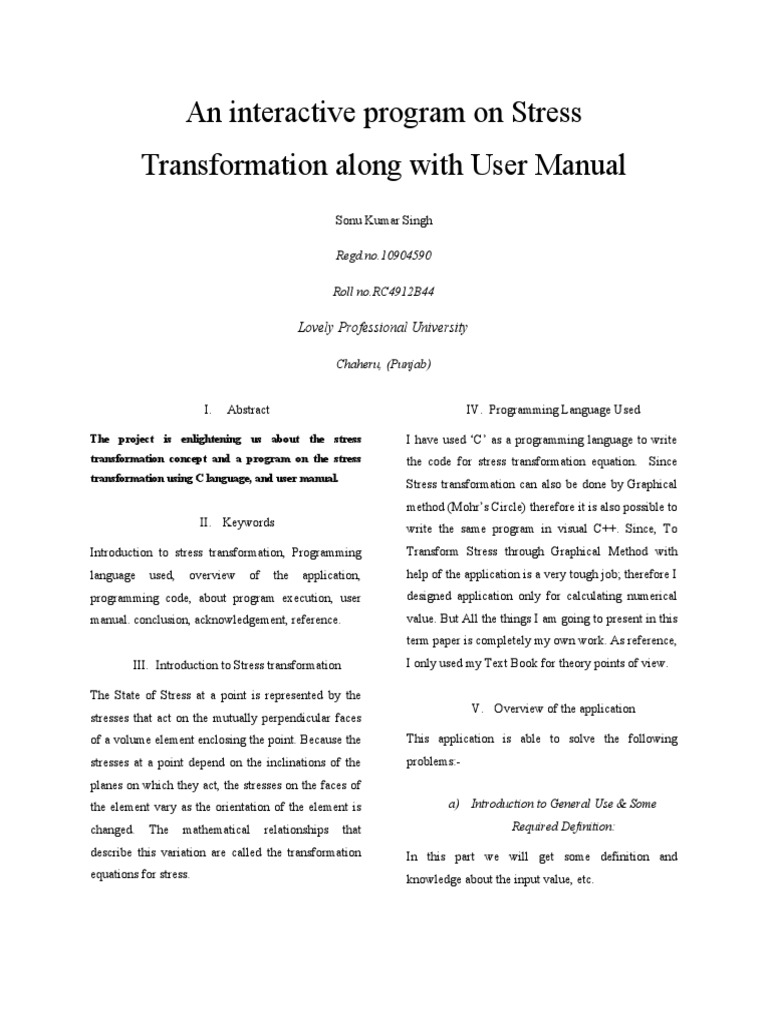 Stress Transformation Program in C | PDF | Stress (Mechanics ...