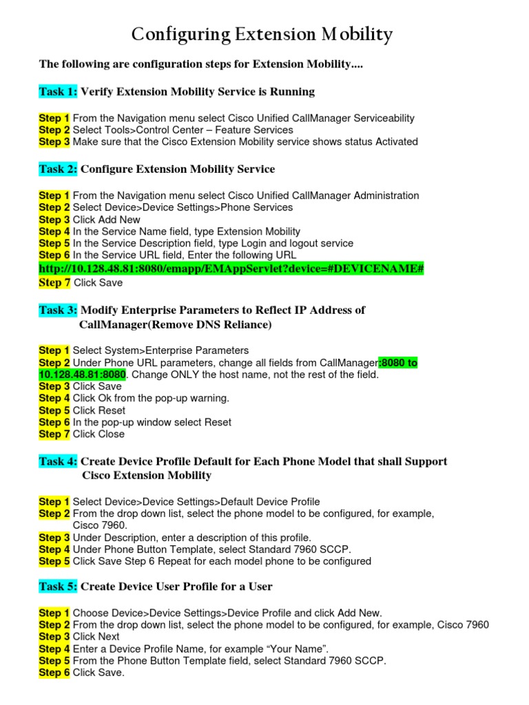Configuring Cisco Extension Mobility | PDF | Menu (Computing) | Cisco ...