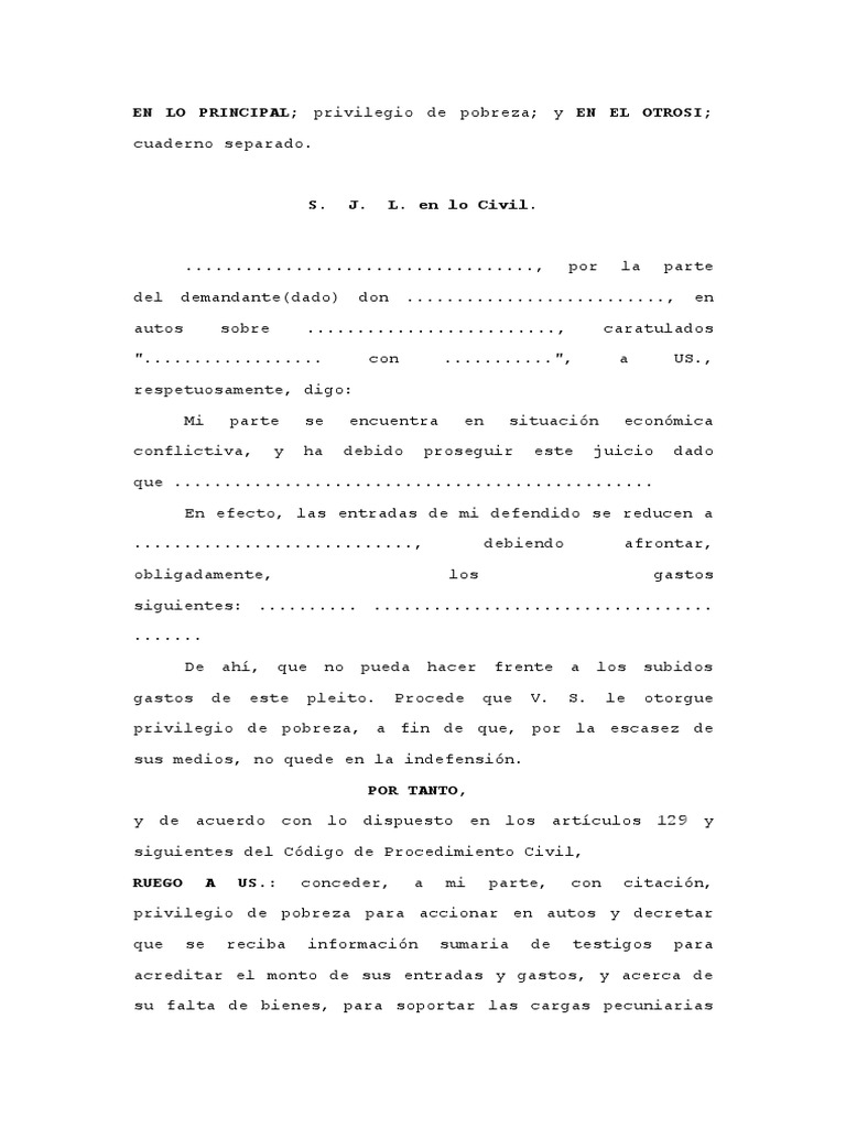 Privilegio de Pobreza Incidente PDF