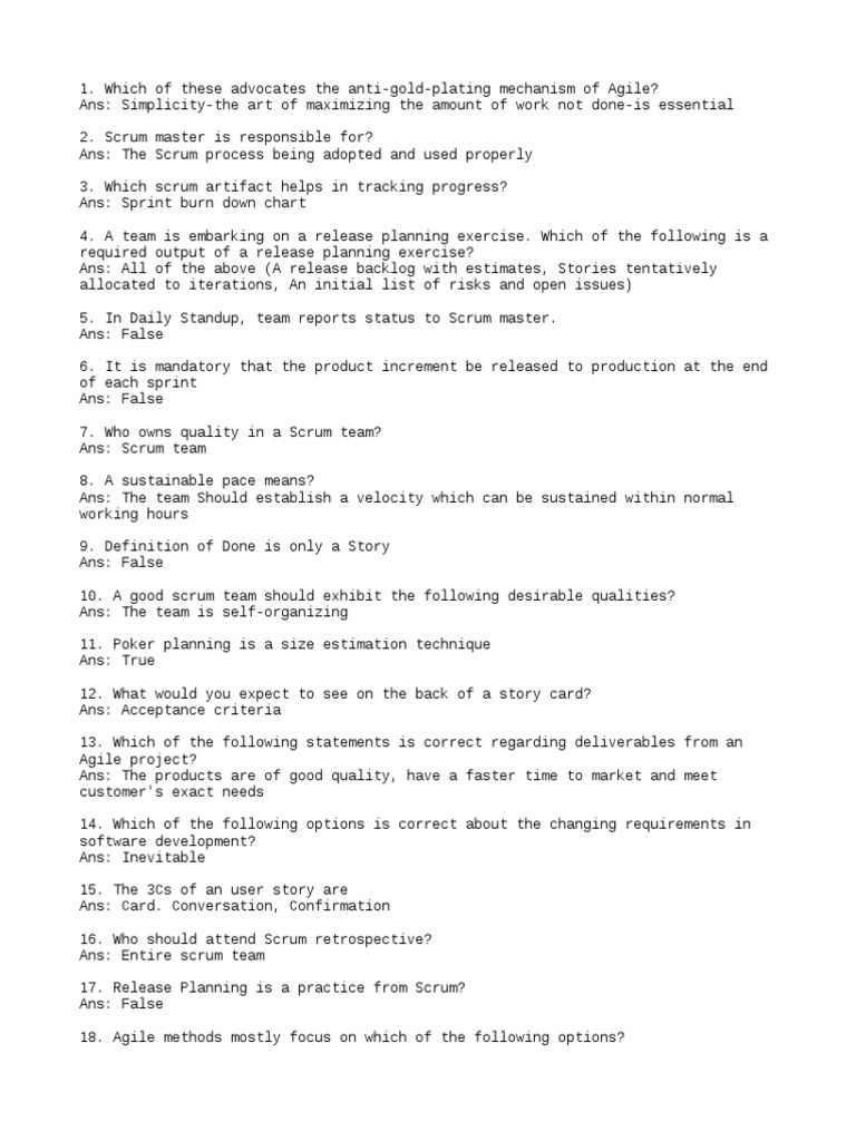 Agile Quiz Pdf Scrum Software Development Agile Software