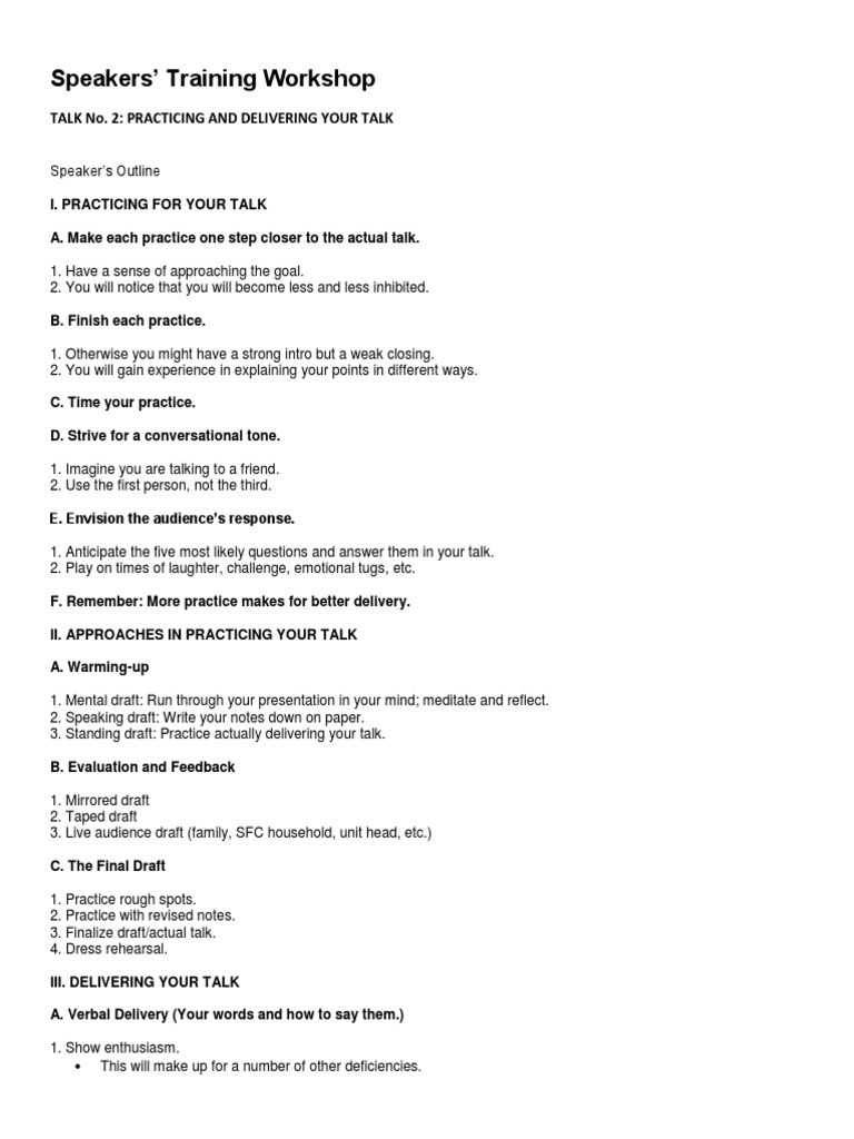 Speech Delivery Practice Tips | PDF | Nonverbal Communication ...
