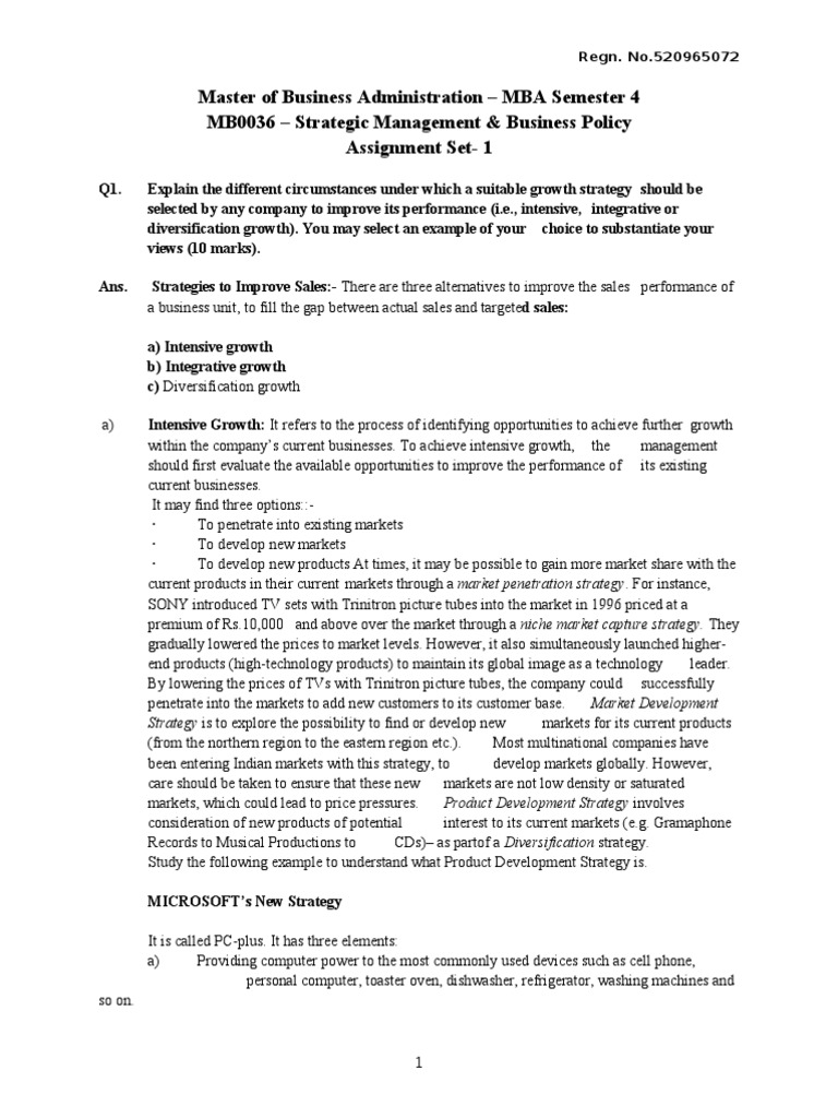 Master of Business Administration - MBA Semester 4 MB0036 - Strategic ...