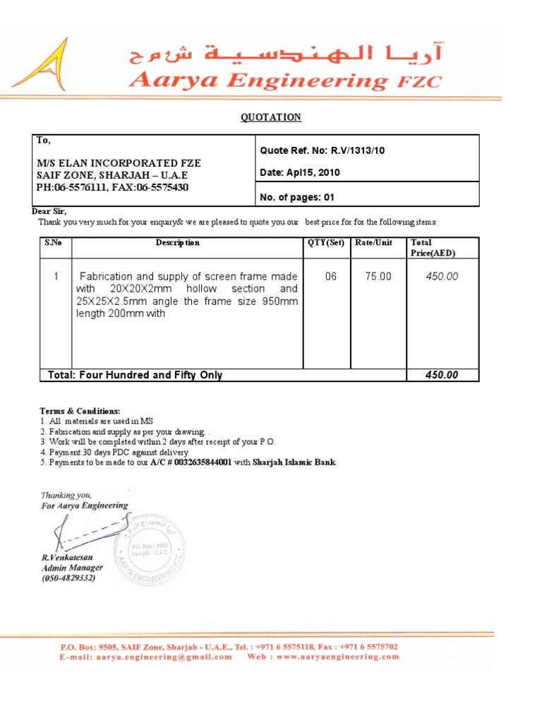 Quote 20102011 Metal Fabrication Nature