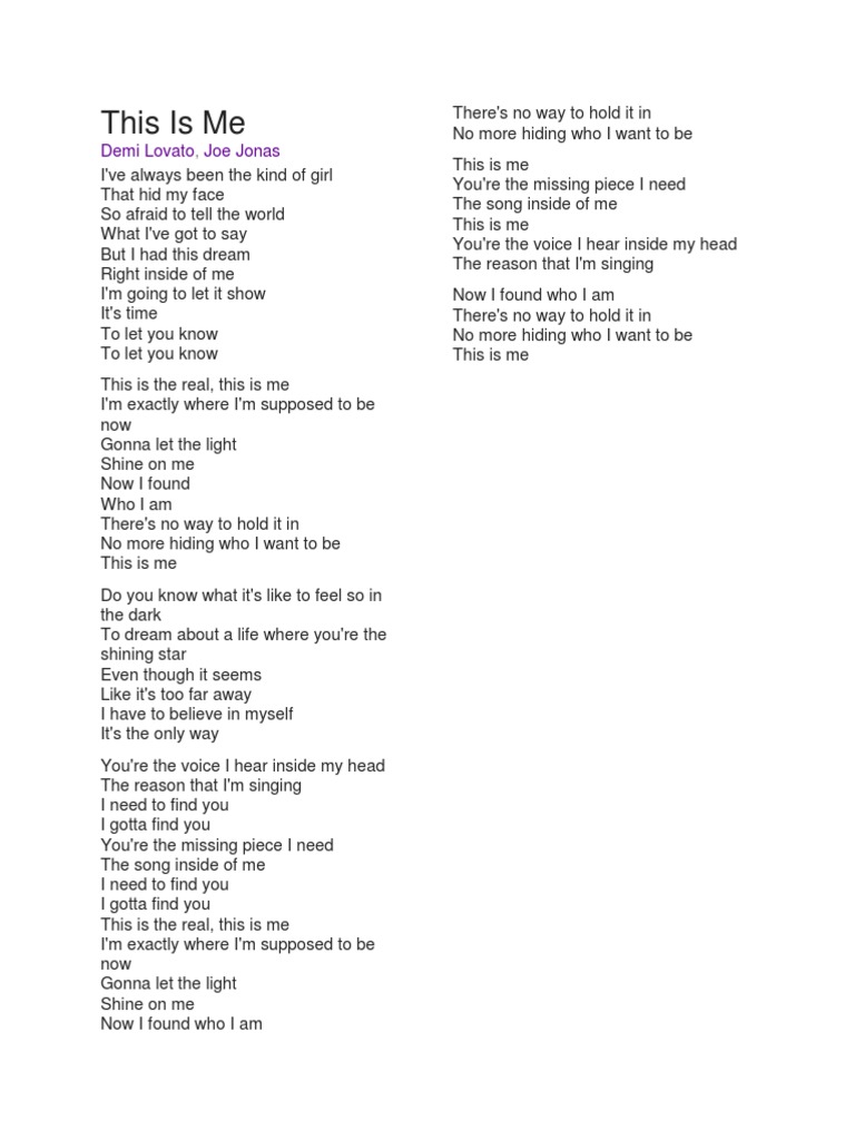 This Is Me Lyric Sheet