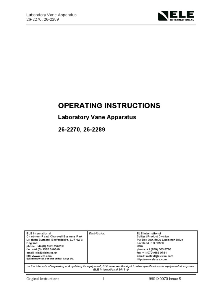 Laboratory Vane Apparatus Guide | PDF | Electrical Connector | Equipment