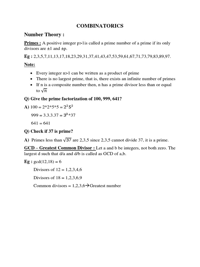COMBINATORICS | PDF | Prime Number | Discrete Mathematics