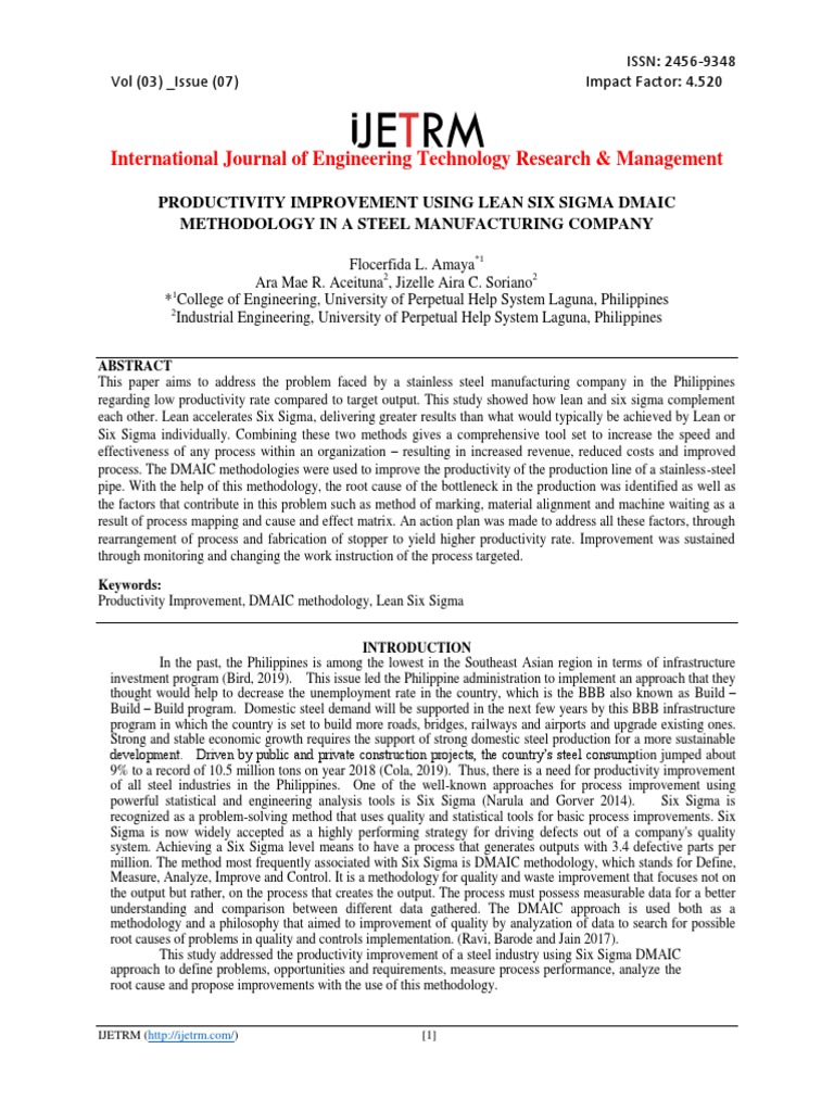 Productivity Improvement Using Lean Six PDF | PDF | Six Sigma ...