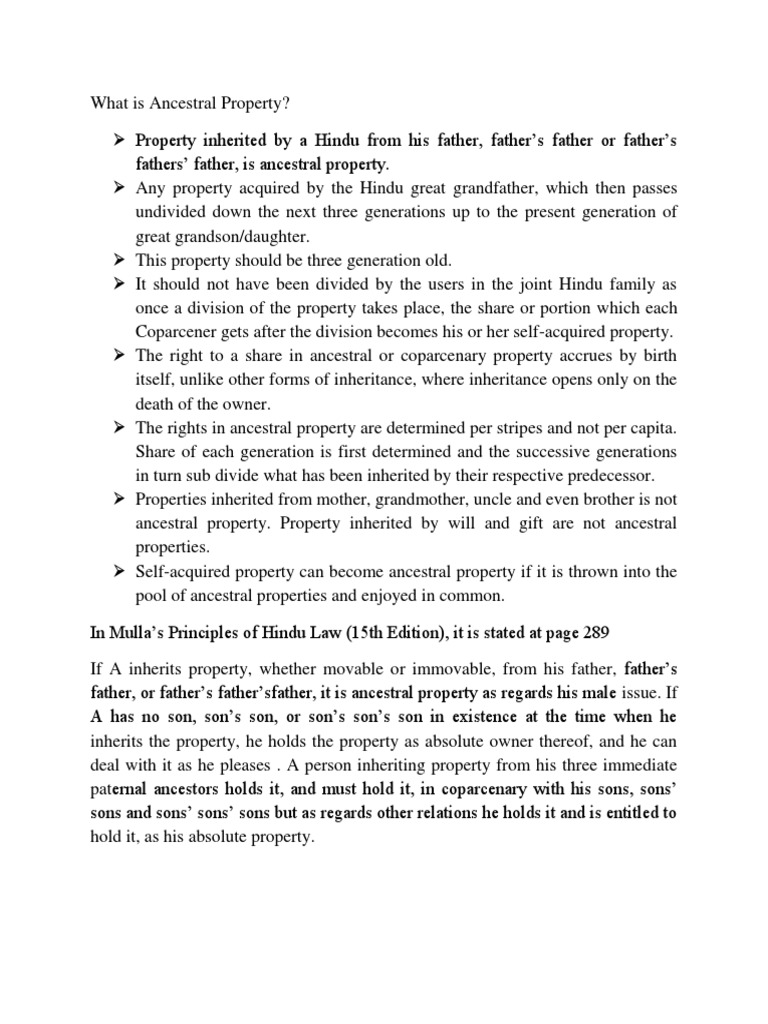 Ancestral Property PDF Inheritance Property