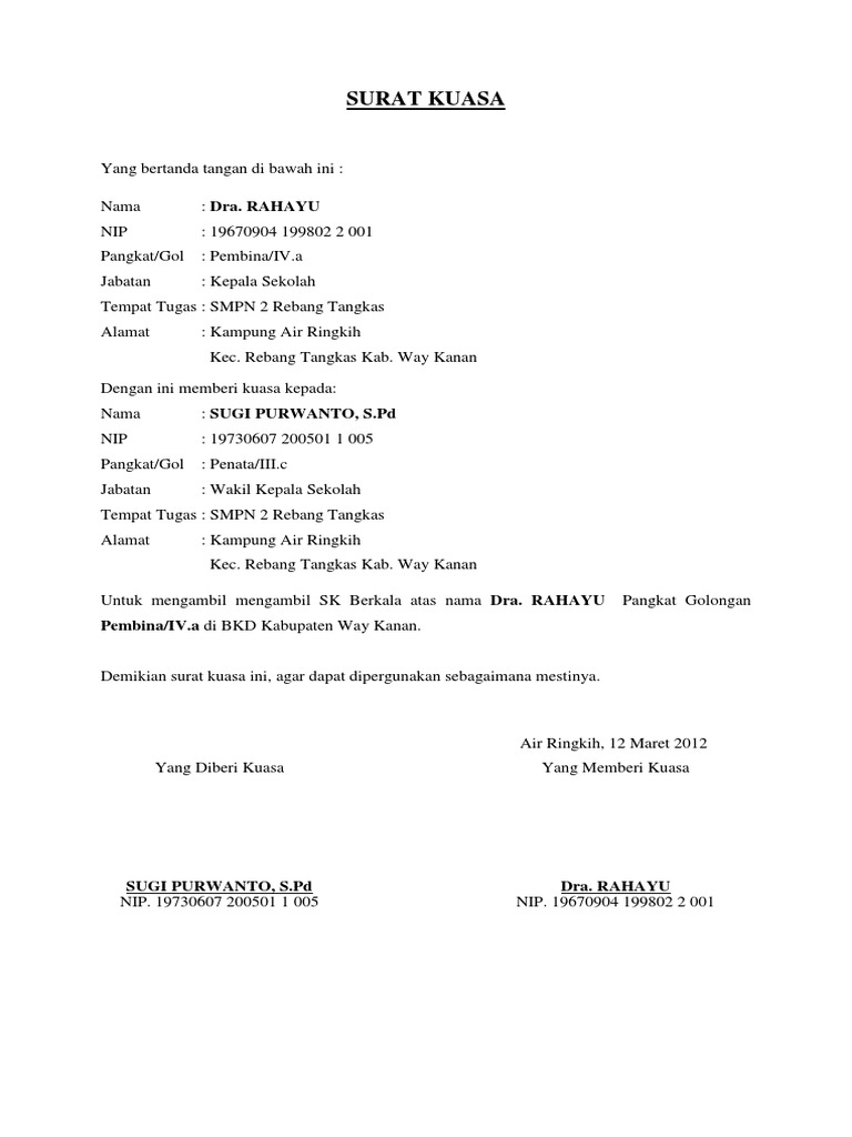 Surat Kuasa Pengambilan Sk Berkala
