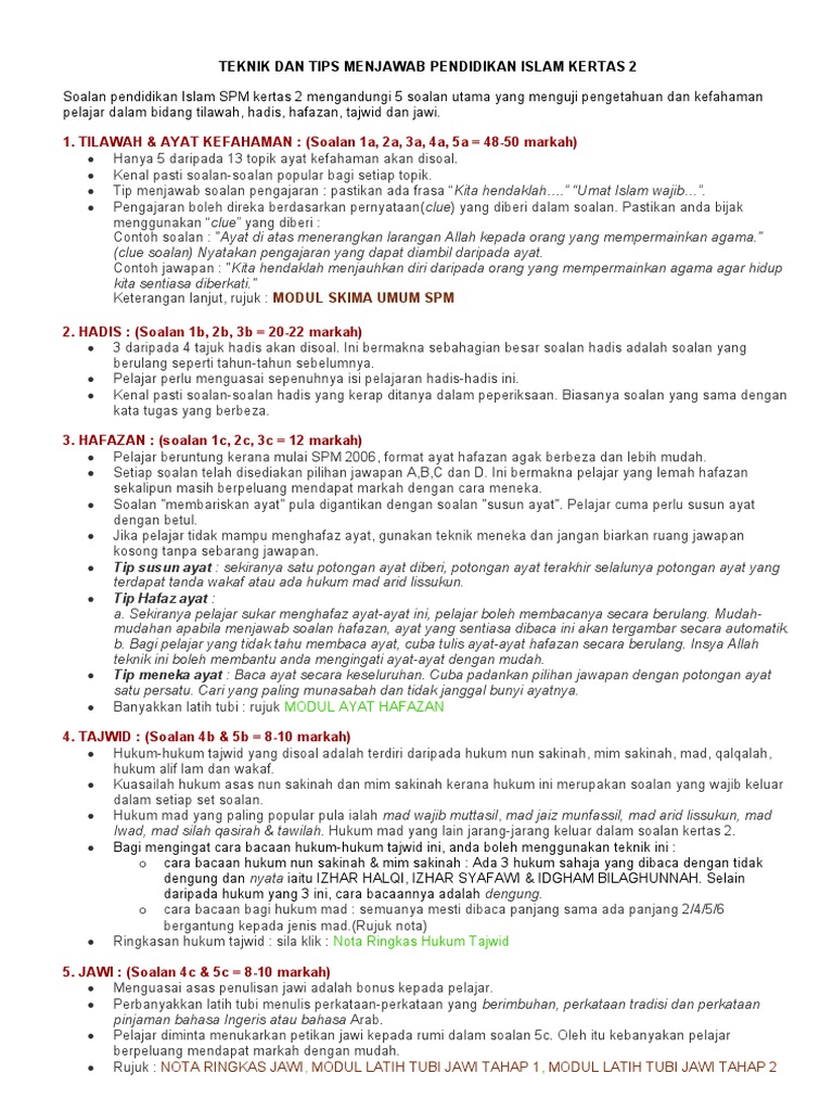 Teknik Dan Tips Menjawab Pendidikan Islam Kertas 2 Pdf