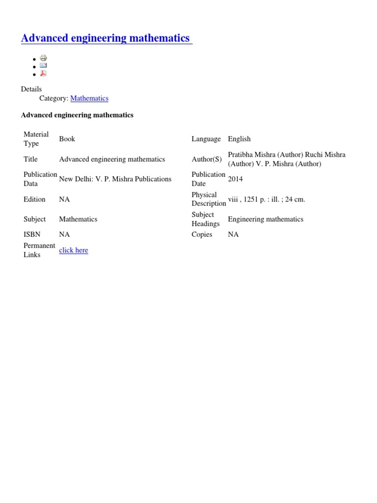 Advanced Engineering Mathematics by V.P. Mishra | PDF