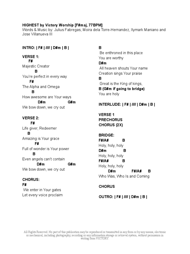 Highest Victory Worship Song Chart Pdf Song Structure Vocal Music