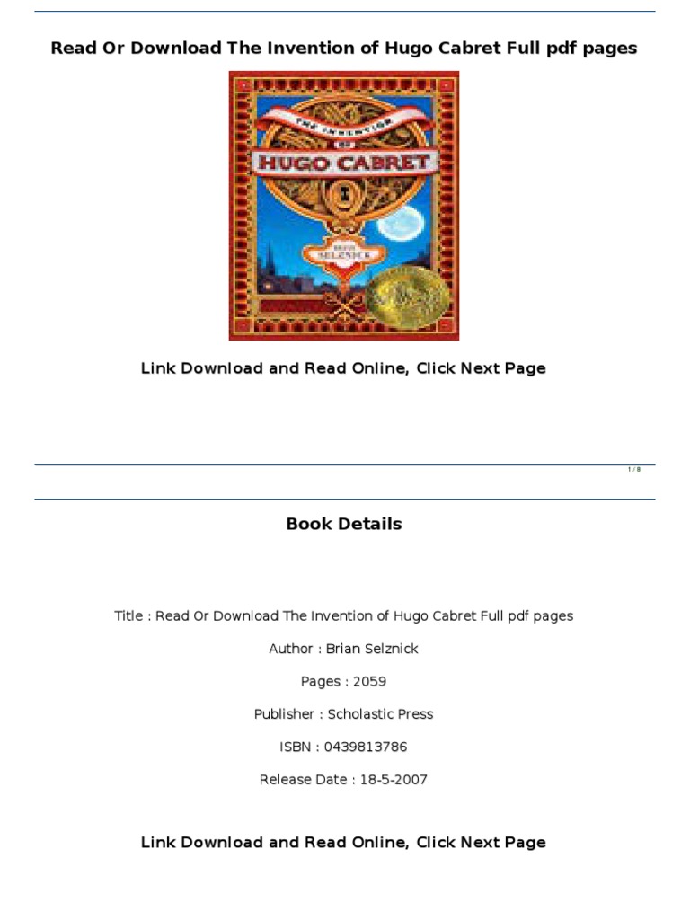 Read or Download The Invention of Hugo Cabret Full PDF Pages PDF E