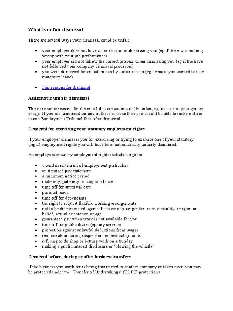 Understanding Unfair Dismissal | PDF | Employment | Occupational Safety ...