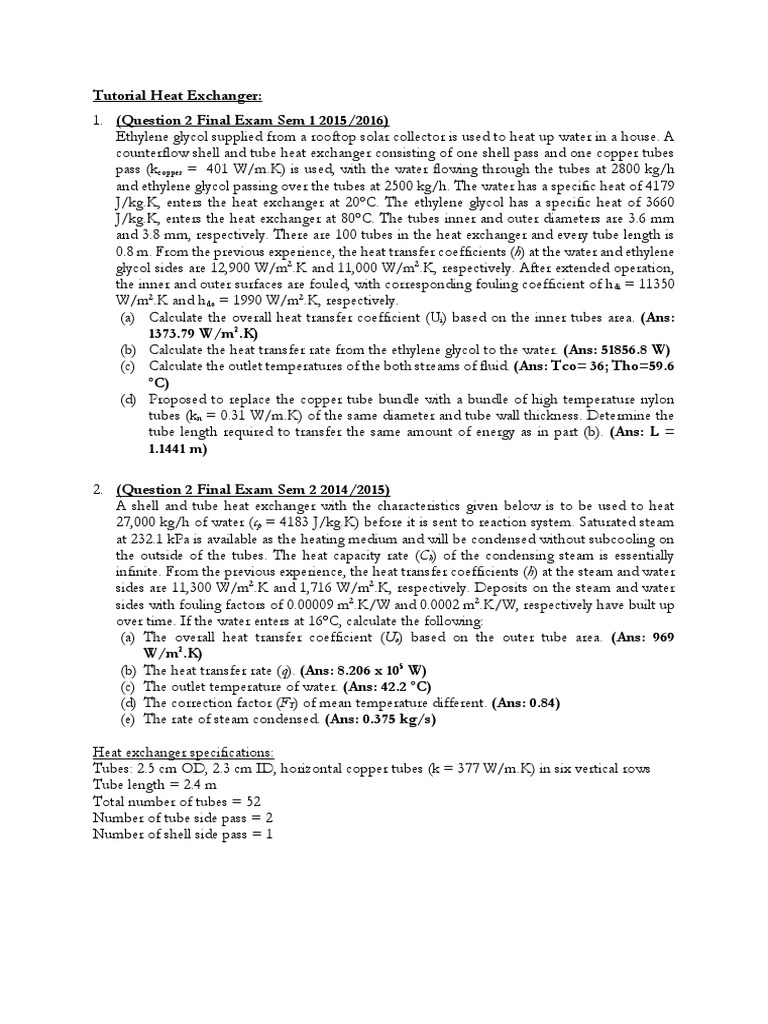 Tutorial Heat Exchanger Sem 1 2019 2020 PDF | PDF | Heat Exchanger ...
