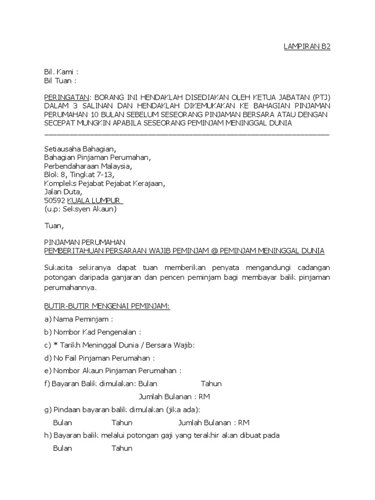 Lampiran B2 Borang Pinjaman Perumahan Lppsa Pdf