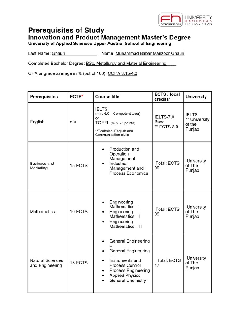 Prerequisites of Study - IPM Master | PDF | Academic Degree | Bachelor ...